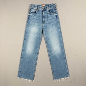 MOTHER Rambler Zip Flood High Rise Straight Jeans Out of the Blue Size 25